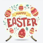 Light Green Red Eggs Round Happy Easter Backdrop